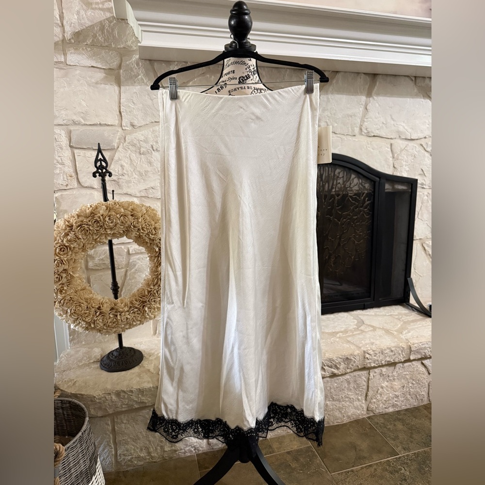 New A New Day Cream Satin Skirt with Black Lace Accent